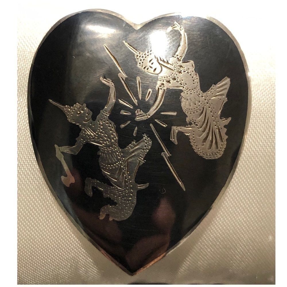 Siam 925 STER Silver Heart Brooch / Pin